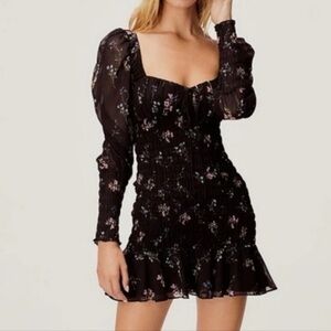 For Love And Lemons Black Floral Long Sleeve Dress